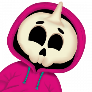 Emotionale Charakterillustration Totenkopf-Einhorn von Sandra Bredtmann