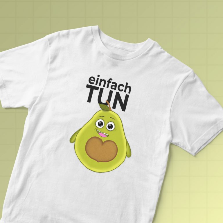 Avocado-Markencharakter als Shirt-Illustration.