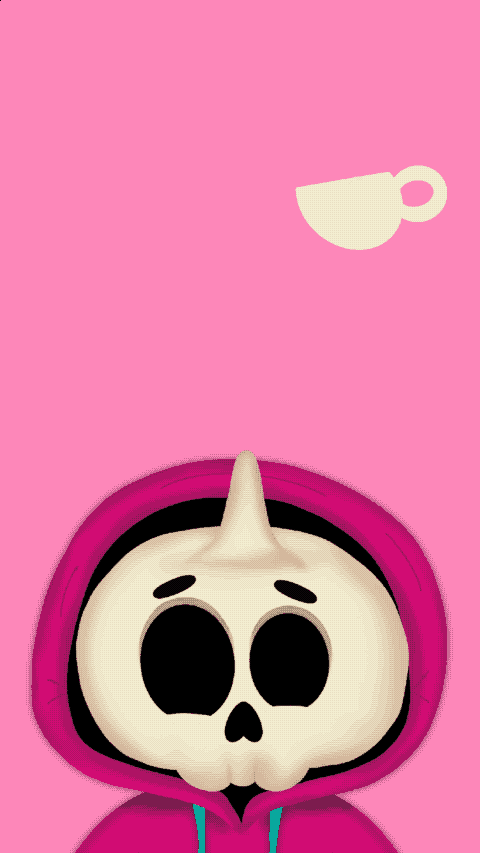 Totenkopf-Einhorn Animation emotion Charakter Design liebe kommt aus einer Tasse