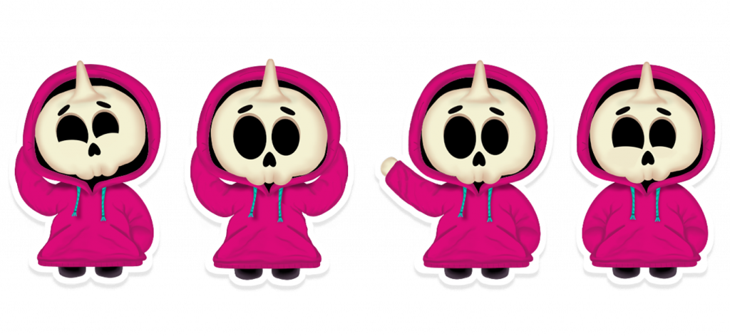 Totenkopf Einhorn Sticker Design Emotion Charakter Design Branding Illustration von Sandra Bredtmann