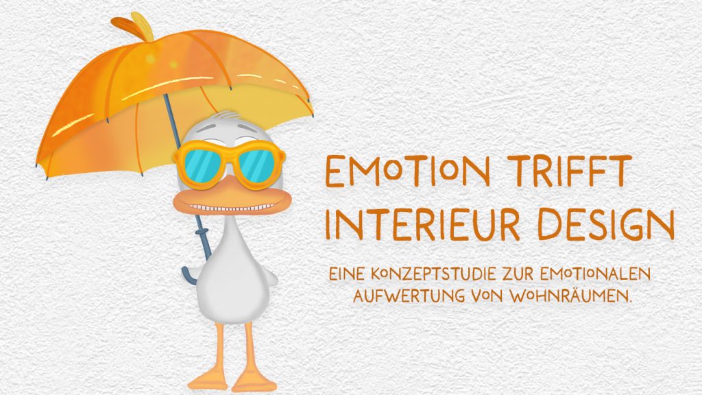 Emotion trifft interieur Design. Eine Ente mit Sonnenbrille und Regenschirm erobert den Flur. Charakter Design mal anders gedacht. Hier als Konzeptdesign auf verschiedenen Produkten wie Sicherungskasten oder Kühlschrank dargestellt.