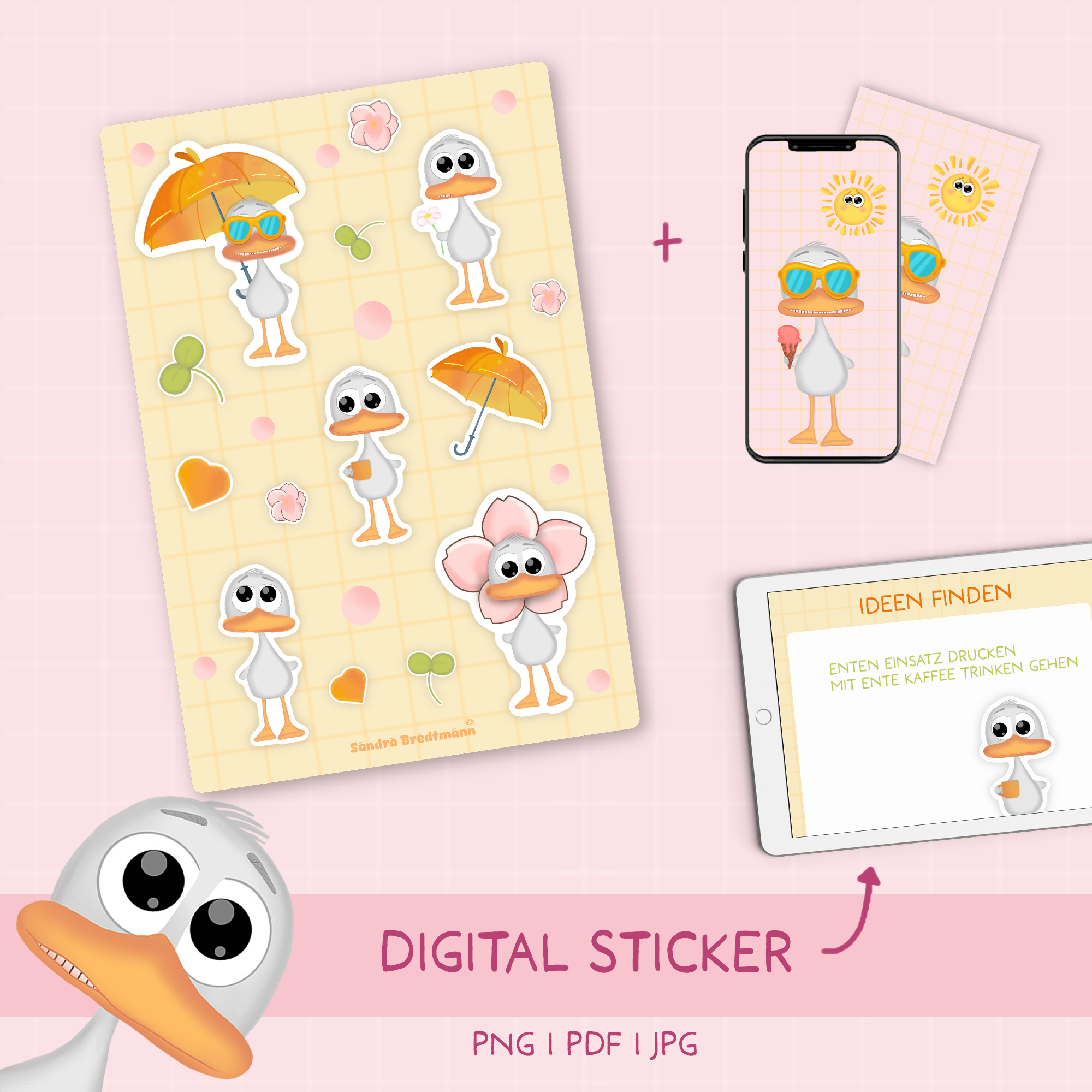 Digitales Sticker-Bundle: Ente Sunny